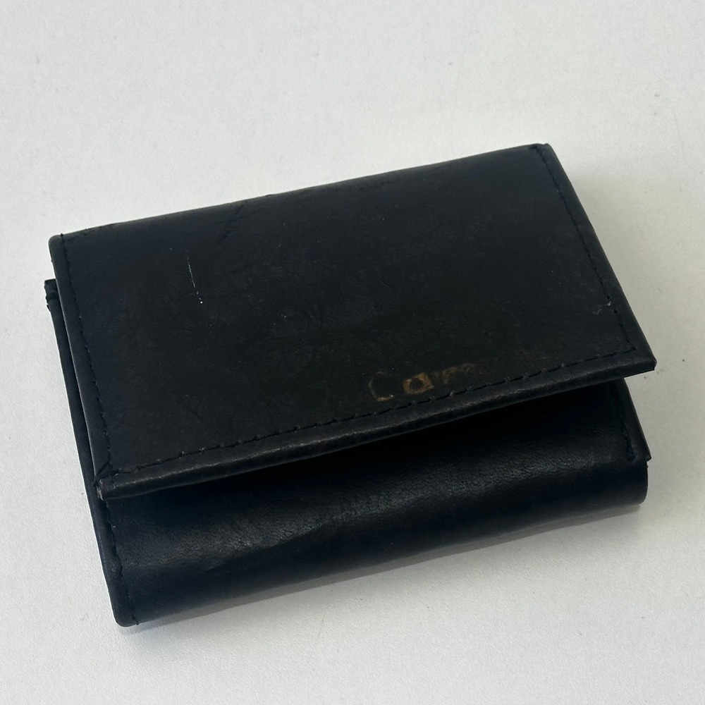 Black Leather Trifold Wallet Card Holder Artisan Nicaraguan Made - Engraved Name